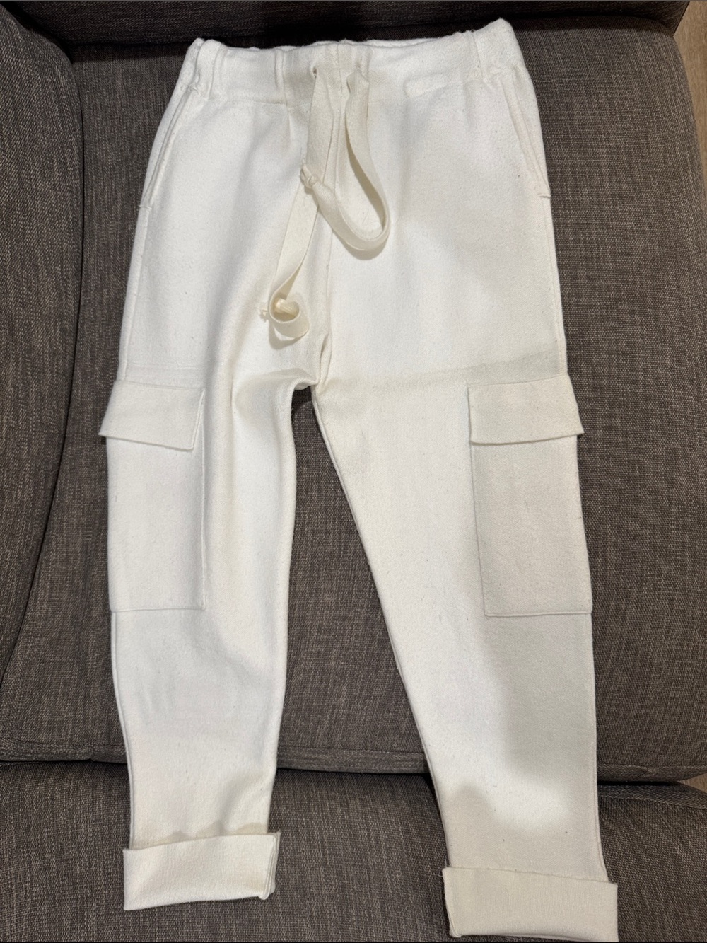 White Cargo Knit Jogger Pants - Women's Casual Drawstring Trousers